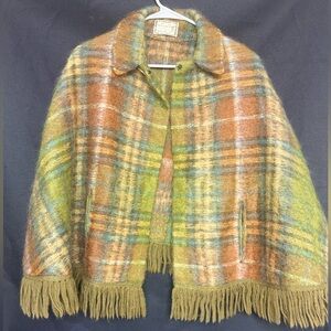 Vintage 70s MOHAIR & WOOL Scottish Tartan Cape Poncho Fall Capelet